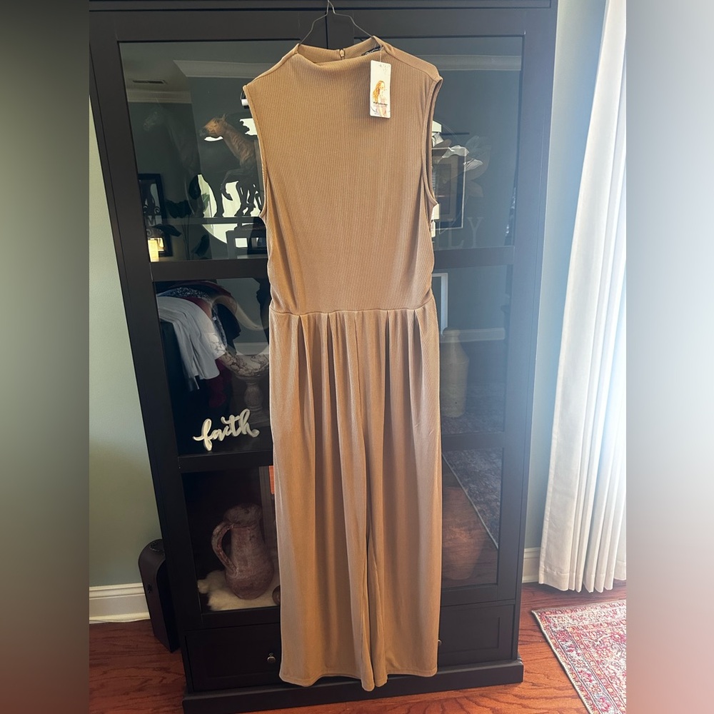 Sleeveless Wide-Leg Jumpsuit in Taupe
